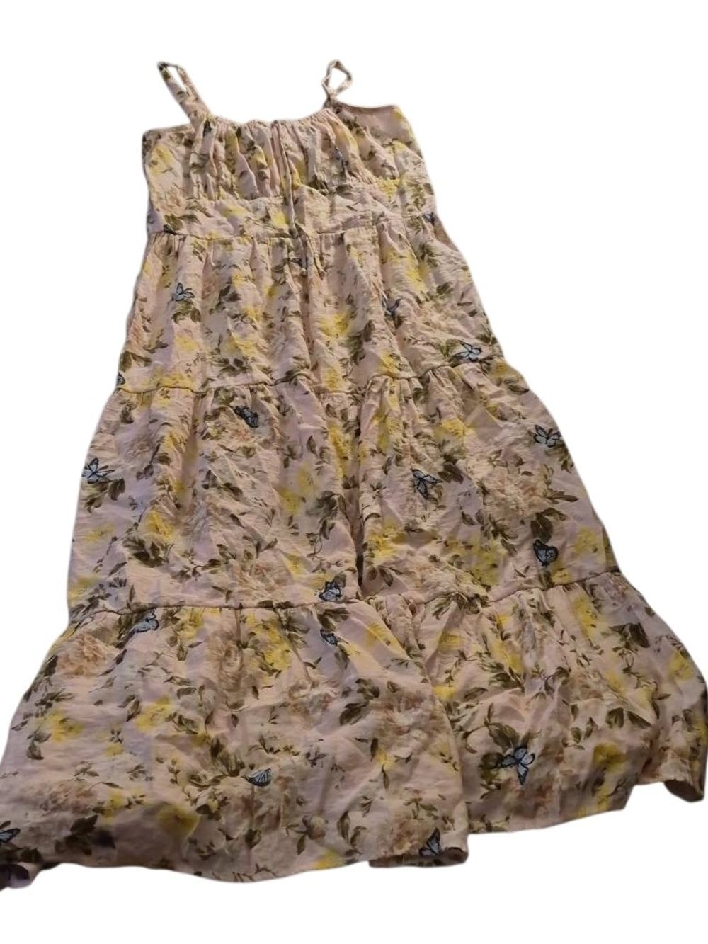 Floral Tiered Maxi Skirt with Yellow(422) Accent